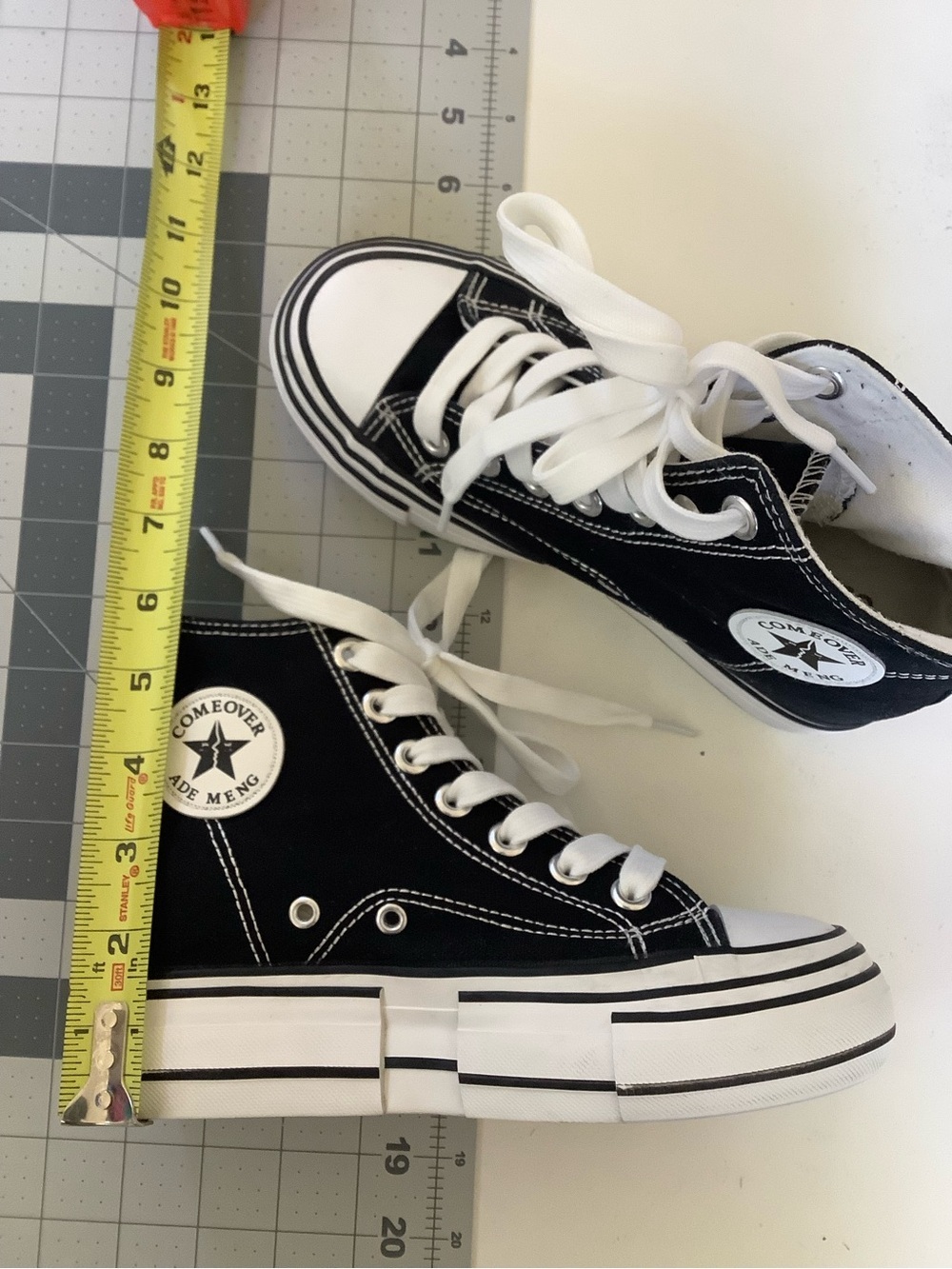 Women's High-Top Sneakers - Black & White Canvas - US Size 5 - Picture 8 of 8